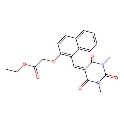 ethyl 2-[(1-{[1,3-dimethyl-2,4,6-trioxotetrahydro-5(2H)-pyrimidinyliden]methyl}-2-naphthyl)oxy]acetate structure