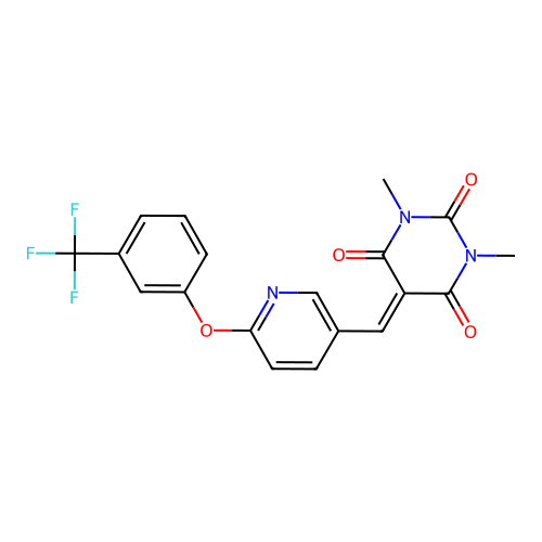 1,3-dimethyl-5-({6-[3-(trifluoromethyl)phenoxy]pyridin-3-yl}methylidene)-1,3-diazinane-2,4,6-trione structure