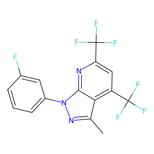 1-(3-fluorophenyl)-3-methyl-4,6-bis(trifluoromethyl)-1H-pyrazolo[3,4-b]pyridine structure