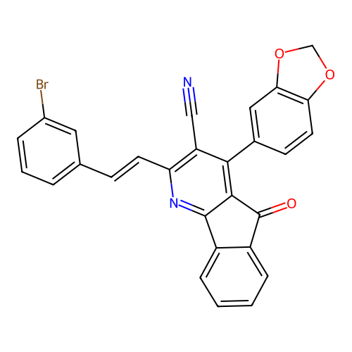 4-(1,3-benzodioxol-5-yl)-2-[(E)-2-(3-bromophenyl)ethenyl]-5-oxo-5H-indeno[1,2-b]pyridine-3-carbonitrile structure