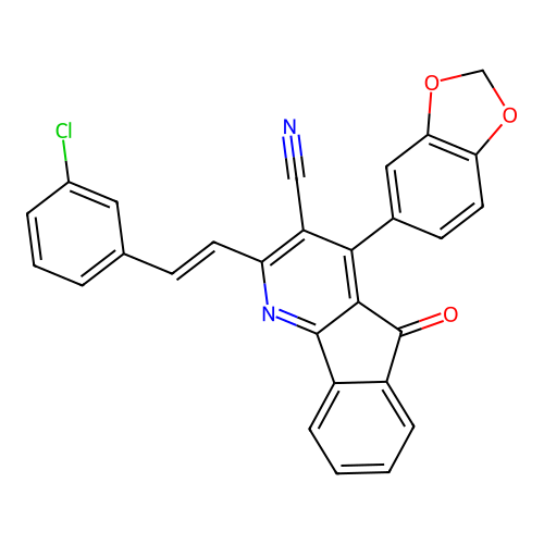 4-(1,3-benzodioxol-5-yl)-2-[(E)-2-(3-chlorophenyl)ethenyl]-5-oxo-5H-indeno[1,2-b]pyridine-3-carbonitrile structure