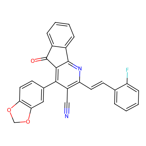 4-(1,3-benzodioxol-5-yl)-2-[(E)-2-(2-fluorophenyl)ethenyl]-5-oxo-5H-indeno[1,2-b]pyridine-3-carbonitrile structure