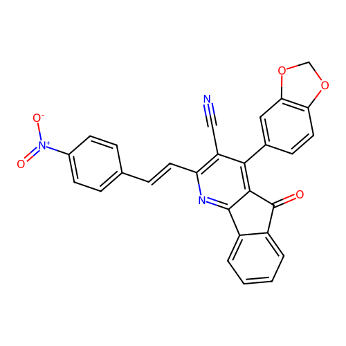 4-(1,3-benzodioxol-5-yl)-2-(4-nitrostyryl)-5-oxo-5H-indeno[1,2-b]pyridine-3-carbonitrile structure