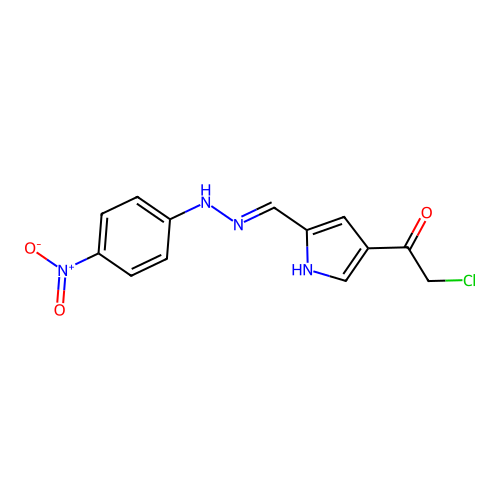 2-chloro-1-[5-[[(4-nitrophenyl)hydrazinylidene]methyl]-1H-pyrrol-3-yl]ethanone structure