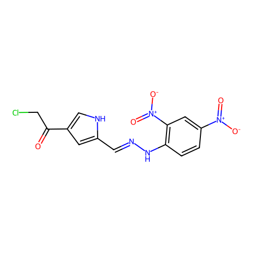 4-(2-chloroacetyl)-1H-pyrrole-2-carbaldehyde N-(2,4-dinitrophenyl)hydrazone structure