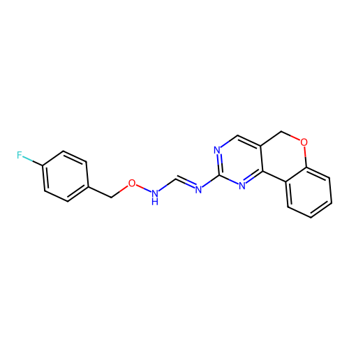 (E)-N-{5H-chromeno[4,3-d]pyrimidin-2-yl}-N'-[(4-fluorophenyl)methoxy]methanimidamide structure