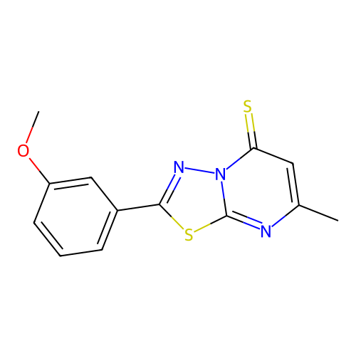 2-(3-methoxyphenyl)-7-methyl-5H-[1,3,4]thiadiazolo[3,2-a]pyrimidine-5-thione structure