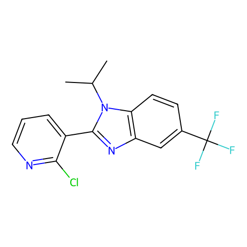 2-(2-chloro-3-pyridinyl)-1-isopropyl-5-(trifluoromethyl)-1H-1,3-benzimidazole structure
