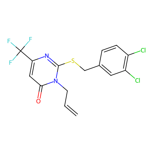 3-allyl-2-[(3,4-dichlorobenzyl)sulfanyl]-6-(trifluoromethyl)-4(3H)-pyrimidinone structure