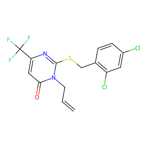 3-allyl-2-[(2,4-dichlorobenzyl)sulfanyl]-6-(trifluoromethyl)-4(3H)-pyrimidinone structure