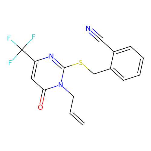 2-({[1-allyl-6-oxo-4-(trifluoromethyl)-1,6-dihydro-2-pyrimidinyl]sulfanyl}methyl)benzenecarbonitrile structure