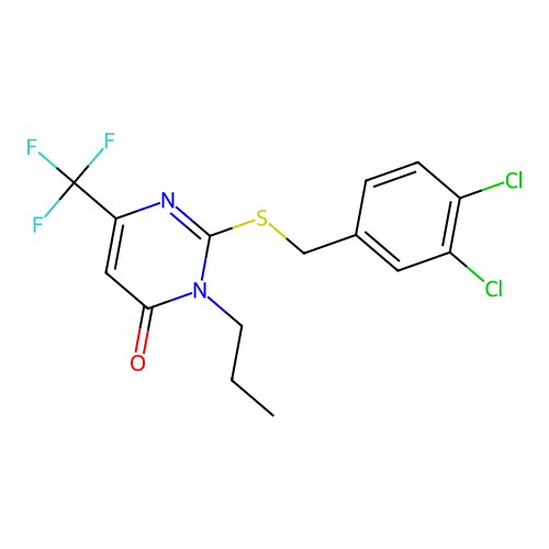 2-[(3,4-dichlorobenzyl)sulfanyl]-3-propyl-6-(trifluoromethyl)-4(3H)-pyrimidinone structure
