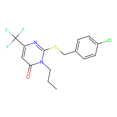 2-[(4-chlorobenzyl)sulfanyl]-3-propyl-6-(trifluoromethyl)-4(3H)-pyrimidinone structure