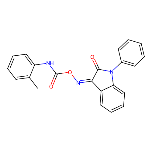 1-phenyl-3-{[(2-toluidinocarbonyl)oxy]imino}-1H-indol-2-one structure