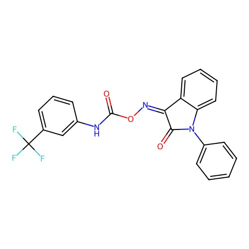[(2-oxo-1-phenyl-indol-3-ylidene)amino] N-[3-(trifluoromethyl)phenyl]carbamate structure