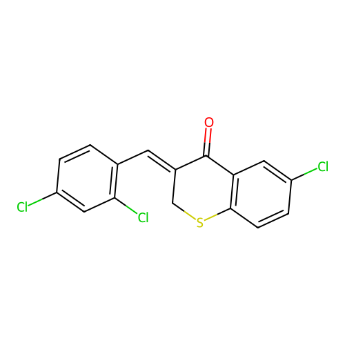 6-chloro-3-[(Z)-(2,4-dichlorophenyl)methylidene]-2H-thiochromen-4-one structure