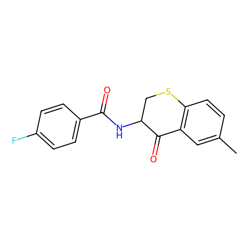 4-fluoro-N-(6-methyl-4-oxo-3,4-dihydro-2H-thiochromen-3-yl)benzenecarboxamide structure