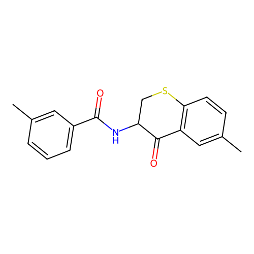 3-methyl-N-(6-methyl-4-oxo-3,4-dihydro-2H-thiochromen-3-yl)benzenecarboxamide structure