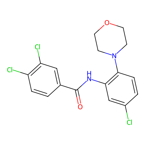 3,4-dichloro-N-(5-chloro-2-morpholinophenyl)benzenecarboxamide structure