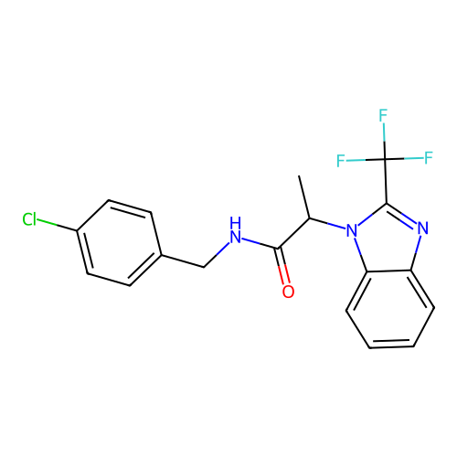 N-(4-chlorobenzyl)-2-[2-(trifluoromethyl)-1H-1,3-benzimidazol-1-yl]propanamide structure
