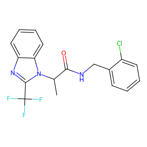 N-(2-chlorobenzyl)-2-[2-(trifluoromethyl)-1H-1,3-benzimidazol-1-yl]propanamide structure