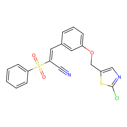 2-(benzenesulfonyl)-3-[3-[(2-chloro-1,3-thiazol-5-yl)methoxy]phenyl]prop-2-enenitrile structure