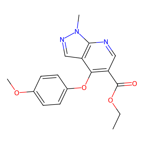 ethyl 4-(4-methoxyphenoxy)-1-methyl-1H-pyrazolo[3,4-b]pyridine-5-carboxylate structure