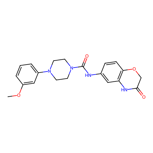 4-(3-methoxyphenyl)-N-(3-oxo-3,4-dihydro-2H-1,4-benzoxazin-6-yl)tetrahydro-1(2H)-pyrazinecarboxamide structure