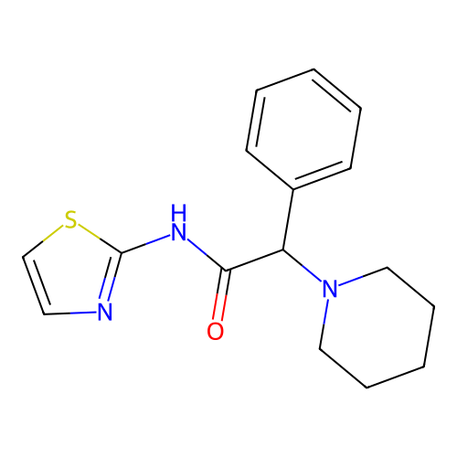 2-phenyl-2-piperidino-N-(1,3-thiazol-2-yl)acetamide structure
