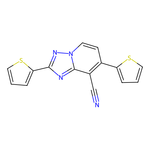 2,7-Di(2-thienyl)[1,2,4]triazolo[1,5-a]pyridine-8-carbonitrile structure