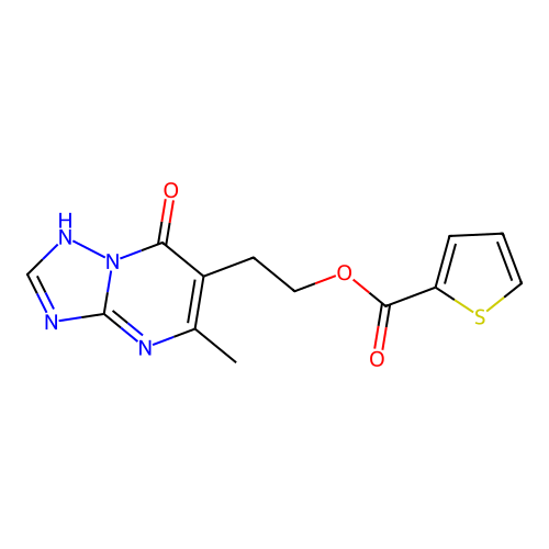 2-(5-methyl-7-oxo-4,7-dihydro[1,2,4]triazolo[1,5-a]pyrimidin-6-yl)ethyl 2-thiophenecarboxylate structure