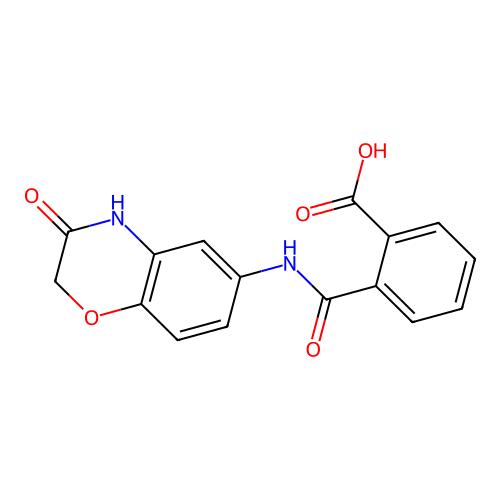 2-{[(3-oxo-3,4-dihydro-2H-1,4-benzoxazin-6-yl)amino]carbonyl}benzenecarboxylic acid structure