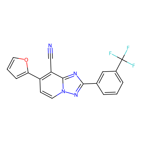 7-(2-furyl)-2-[3-(trifluoromethyl)phenyl][1,2,4]triazolo[1,5-a]pyridine-8-carbonitrile structure