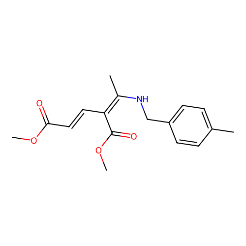 dimethyl (E)-4-{(Z)-1-[(4-methylbenzyl)amino]ethylidene}-2-pentenedioate structure
