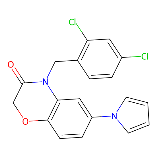 4-(2,4-dichlorobenzyl)-6-(1H-pyrrol-1-yl)-2H-1,4-benzoxazin-3(4H)-one structure