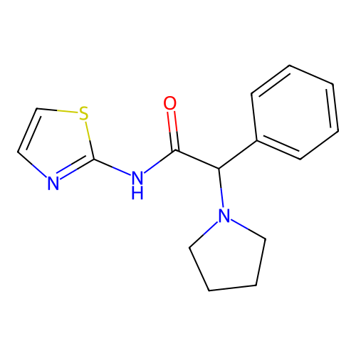 2-phenyl-2-(1-pyrrolidinyl)-N-(1,3-thiazol-2-yl)acetamide structure