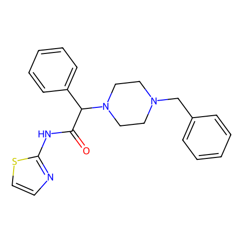 2-(4-benzylpiperazin-1-yl)-2-phenyl-N-(1,3-thiazol-2-yl)acetamide structure
