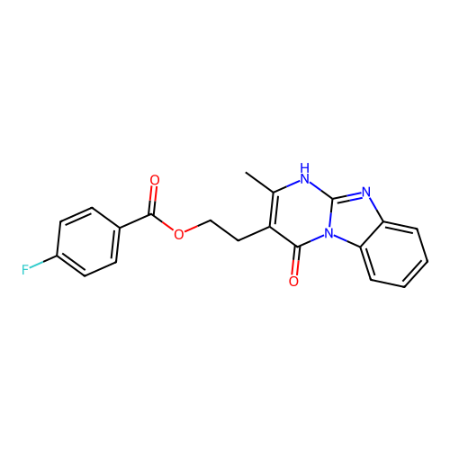 2-(2-methyl-4-oxo-1,4-dihydropyrimido[1,2-a][1,3]benzimidazol-3-yl)ethyl 4-fluorobenzenecarboxylate structure