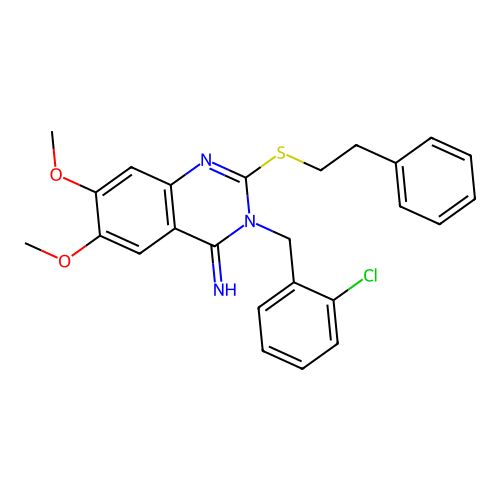 3-(2-chlorobenzyl)-6,7-dimethoxy-2-(phenethylsulfanyl)-4(3H)-quinazolinimine structure