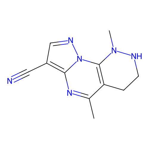 1,5-dimethyl-1,2,3,4-tetrahydropyrazolo[5',1':2,3]pyrimido[4,5-c]pyridazine-7-carbonitrile structure