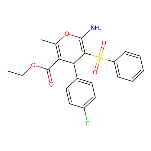 Ethyl 6-amino-5-(benzenesulfonyl)-4-(4-chlorophenyl)-2-methyl-4H-pyran-3-carboxylate structure
