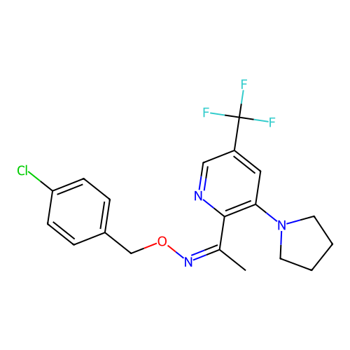 N-[(4-chlorophenyl)methoxy]-1-[3-pyrrolidin-1-yl-5-(trifluoromethyl)pyridin-2-yl]ethanimine structure
