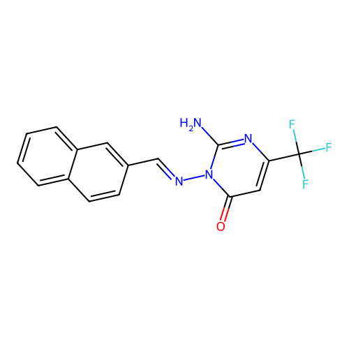 2-Amino-3-(naphthalen-2-ylmethylideneamino)-6-(trifluoromethyl)pyrimidin-4-one structure