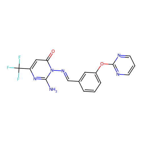 2-amino-3-[(3-pyrimidin-2-yloxyphenyl)methylideneamino]-6-(trifluoromethyl)pyrimidin-4-one structure