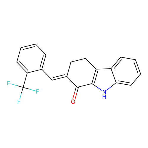 2-{(Z)-[2-(trifluoromethyl)phenyl]methylidene}-4,9-dihydro-1H-carbazol-1(3H)-one structure