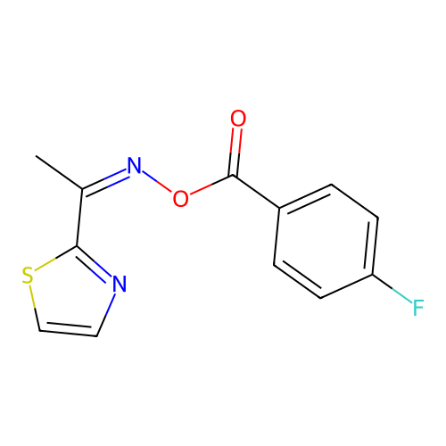 4-Fluorobenzoic acid [1-(2-thiazolyl)ethylideneamino] ester structure