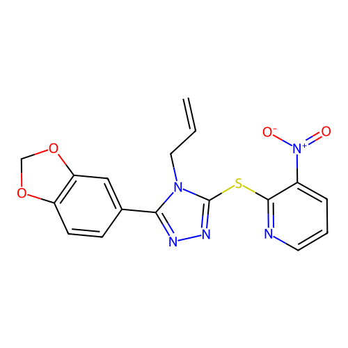 2-{[4-allyl-5-(1,3-benzodioxol-5-yl)-4H-1,2,4-triazol-3-yl]sulfanyl}-3-nitropyridine structure