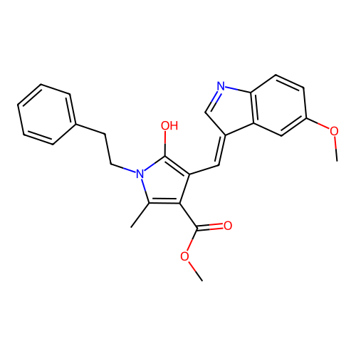 methyl 3-[(Z)-(5-methoxy-1H-indol-3-yl)methylidene]-5-methyl-2-oxo-1-phenethyl-1,2-dihydro-3H-pyrrole-4-carboxylate structure