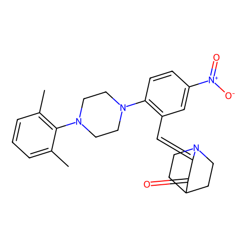 2-({2-[4-(2,6-dimethylphenyl)piperazino]-5-nitrophenyl}methylene)-3-quinuclidinone structure