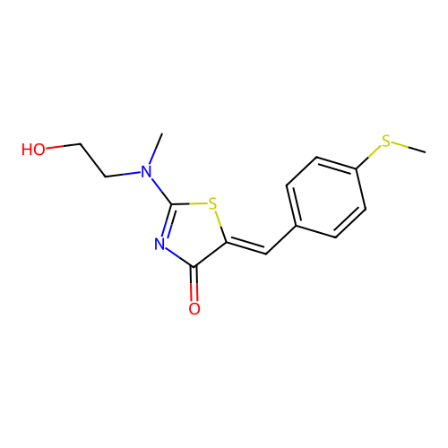 2-[(2-hydroxyethyl)(methyl)amino]-5-{(E)-[4-(methylsulfanyl)phenyl]methylidene}-1,3-thiazol-4(5H)-one structure